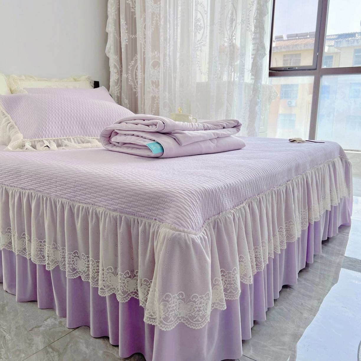 91家纺网 家纺一手货源 找家纺 恋尚羽 2026新款高分子PE凉泡泡大床裙凉感席波浪冰豆豆凉席席子三件套-系列 山茶可可 紫色