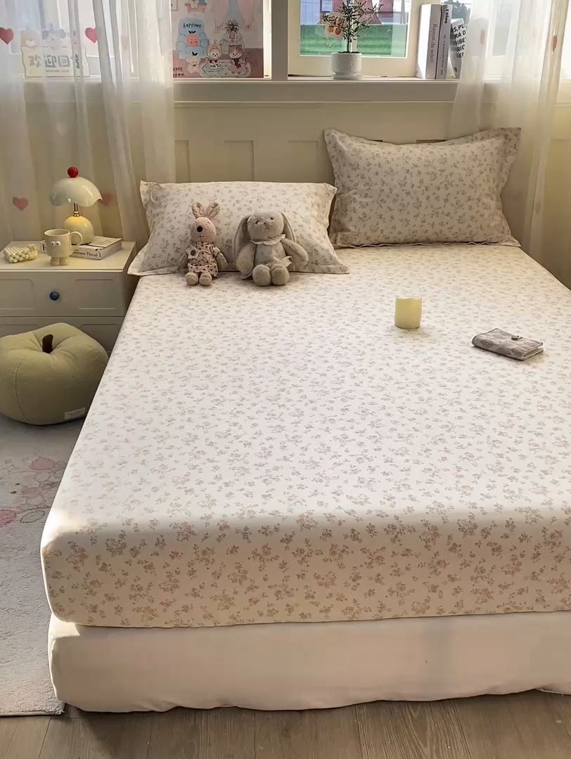 91家纺网 家纺一手货源 找家纺 女子家纺 2026新款全棉纯棉印花小印花花卉款单床笠床笠单件 俏佳人