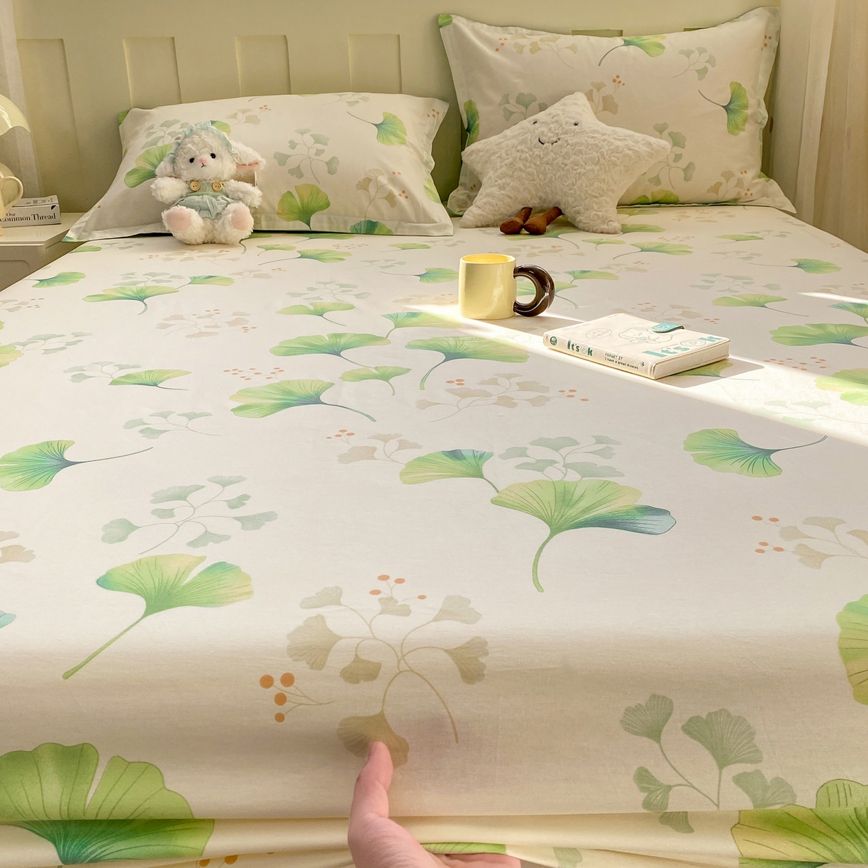 91家纺网 家纺一手货源 找家纺 女子家纺 2026新款全棉纯棉印花小印花花卉款单床笠床笠单件 青绿银杏