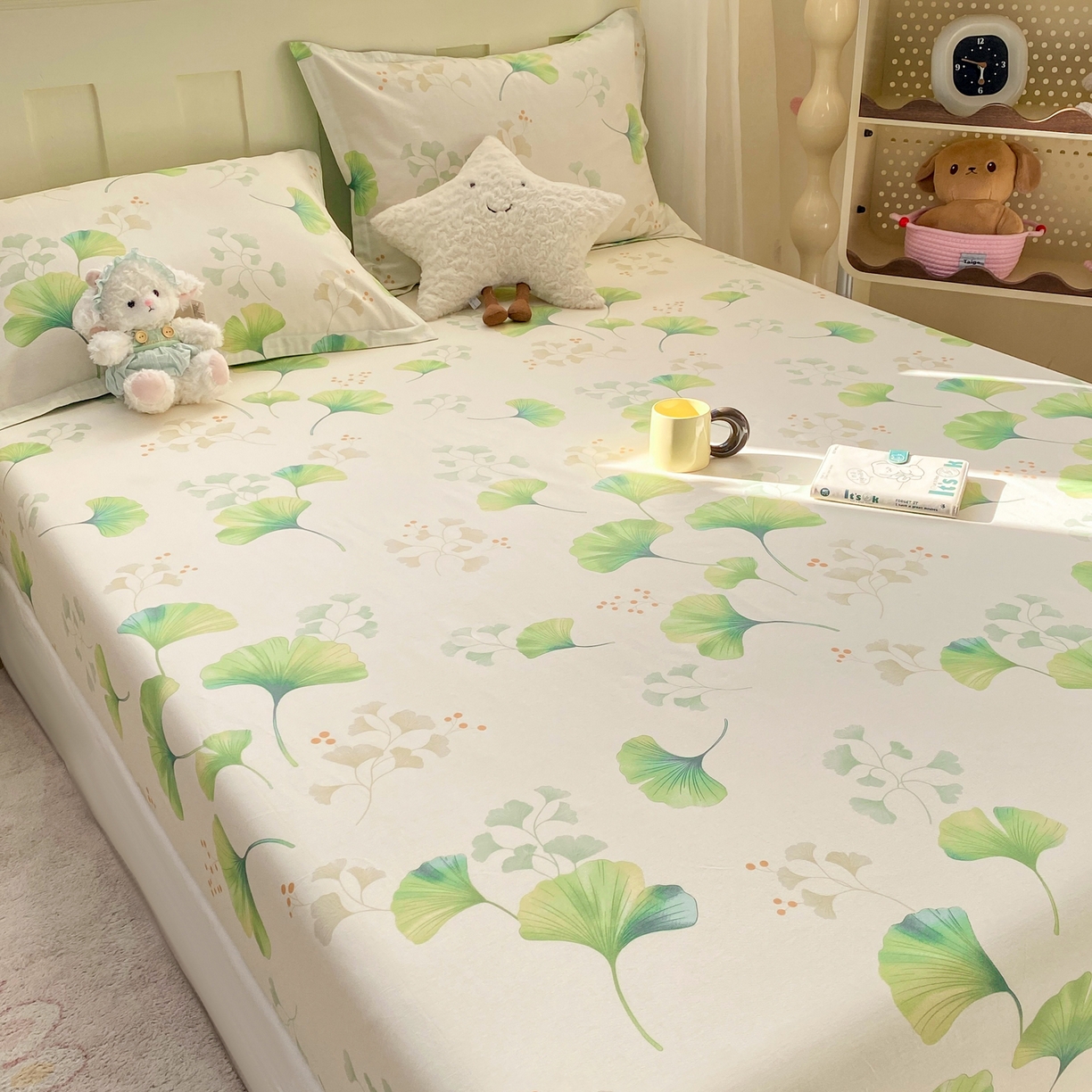 91家纺网 家纺一手货源 找家纺 女子家纺 2026新款全棉纯棉印花小印花花卉款单床笠床笠单件 青绿银杏