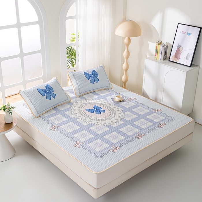 91家纺网 家纺一手货源 找家纺 羽梦家纺 2026新款冰柔丝乳胶床单款凉席蝴蝶结