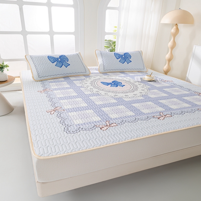 91家纺网 家纺一手货源 找家纺 羽梦家纺 2026新款冰柔丝乳胶床单款凉席蝴蝶结