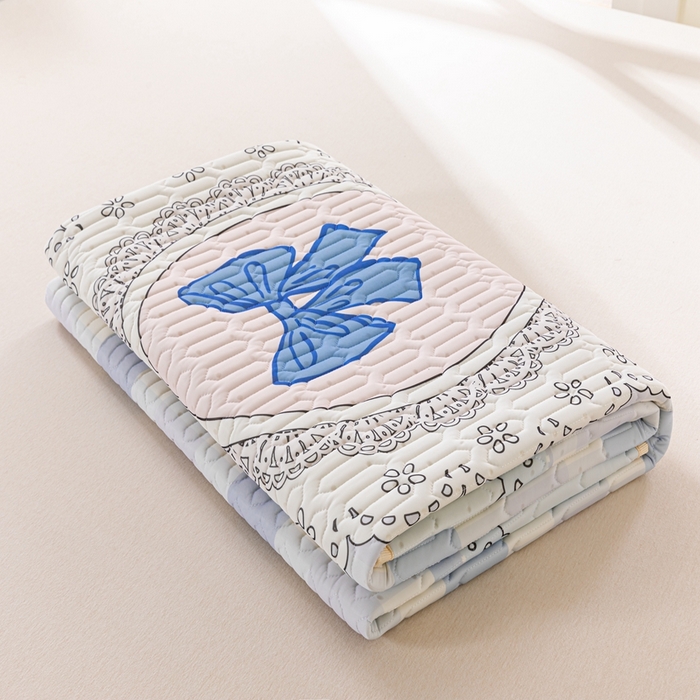 91家纺网 家纺一手货源 找家纺 羽梦家纺 2026新款冰柔丝乳胶床单款凉席蝴蝶结