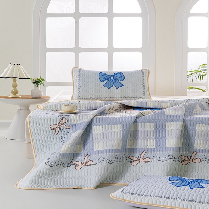 91家纺网 家纺一手货源 找家纺 羽梦家纺 2026新款冰柔丝乳胶床单款凉席蝴蝶结