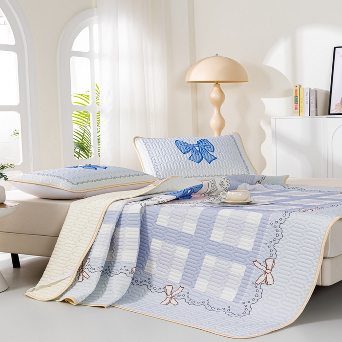 91家纺网 家纺一手货源 找家纺 羽梦家纺 2026新款冰柔丝乳胶床单款凉席蝴蝶结