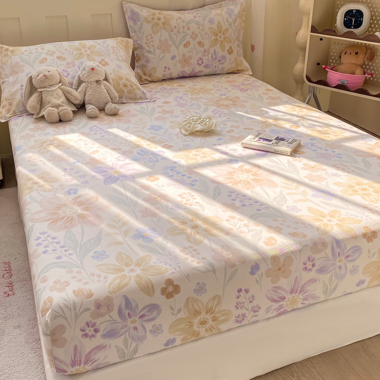 91家纺网 家纺一手货源 找家纺 女子家纺 2026新款全棉纯棉印花小印花花卉款单床笠床笠单件 柔色花笺