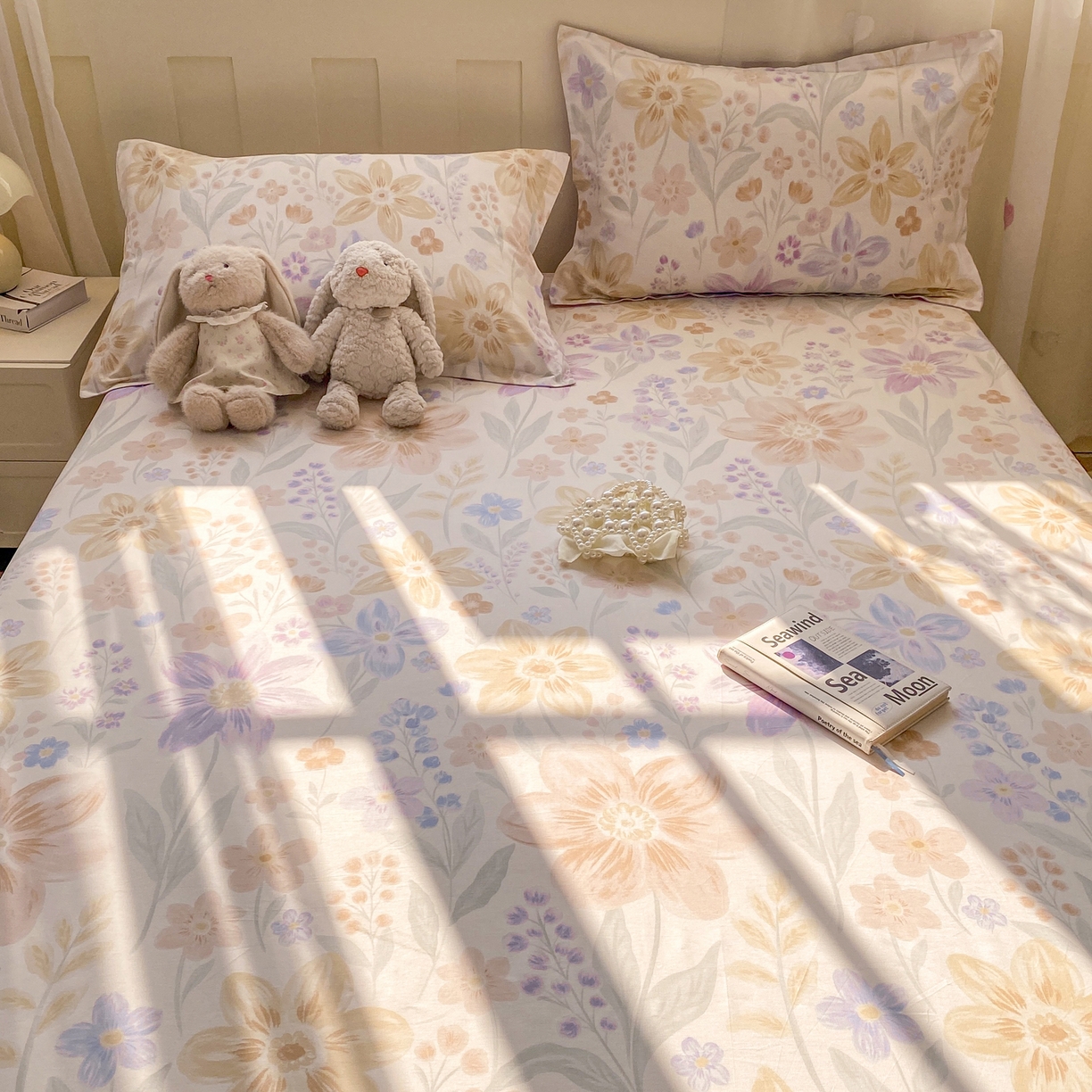 91家纺网 家纺一手货源 找家纺 女子家纺 2026新款全棉纯棉印花小印花花卉款单床笠床笠单件 柔色花笺