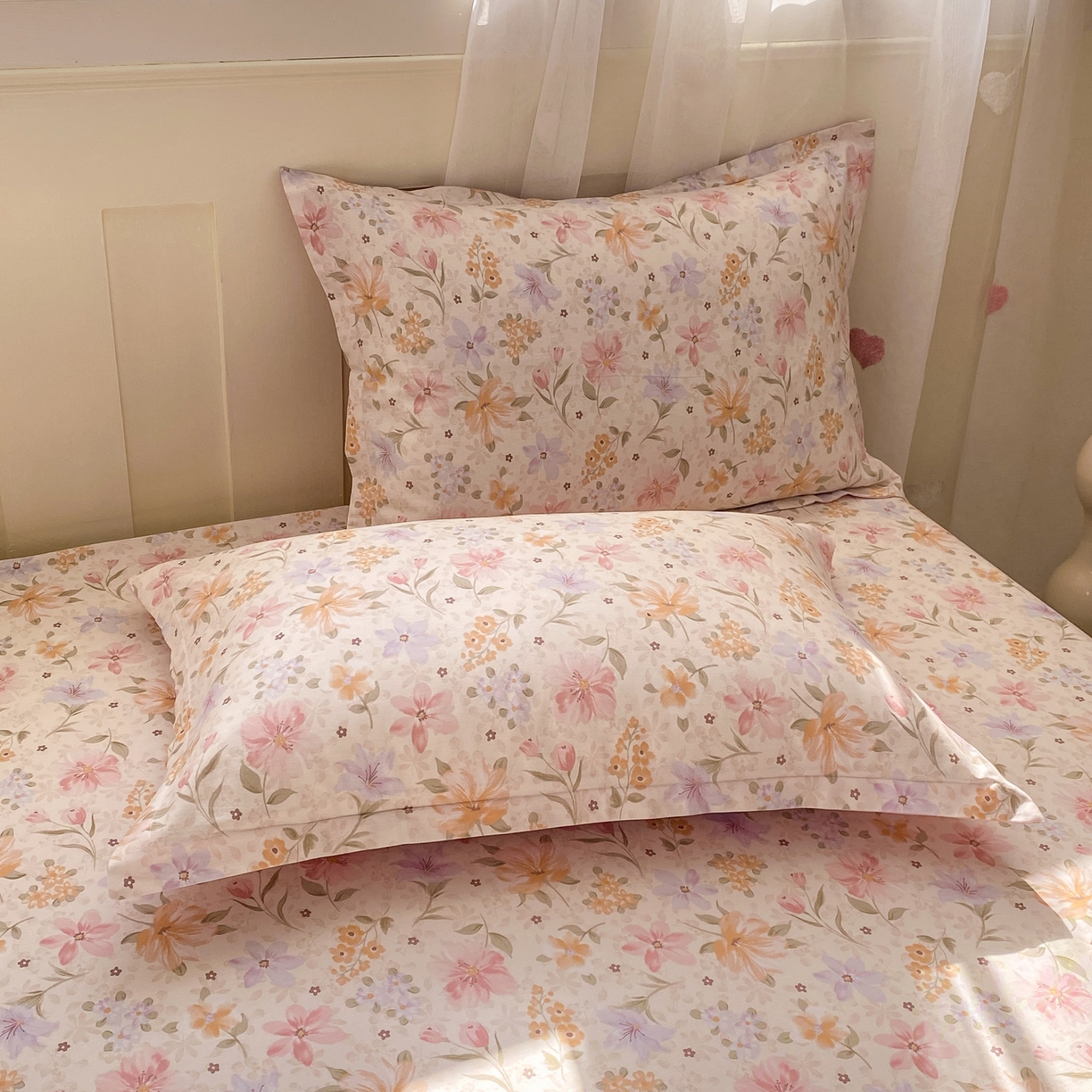 91家纺网 家纺一手货源 找家纺 女子家纺 2026新款全棉纯棉印花小印花花卉款单床笠床笠单件 苏糖粉