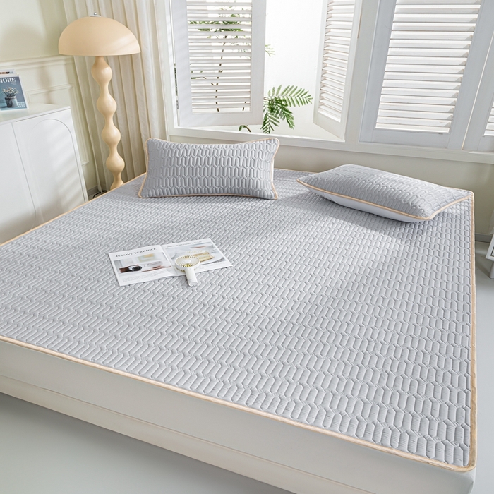 91家纺网 家纺一手货源 找家纺 羽梦家纺 2026新款冰柔丝乳胶床单款凉席灰色