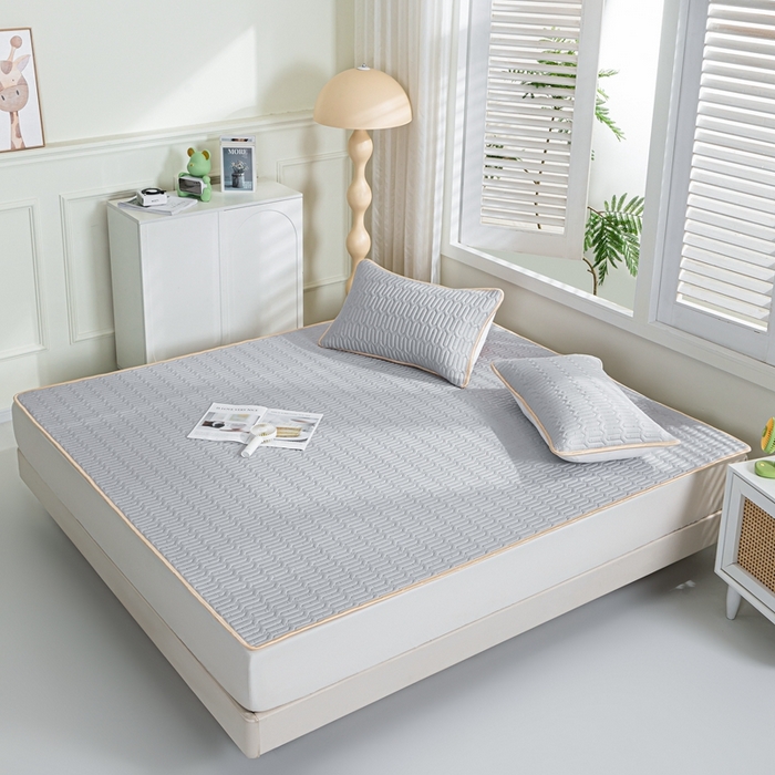 91家纺网 家纺一手货源 找家纺 羽梦家纺 2026新款冰柔丝乳胶床单款凉席灰色