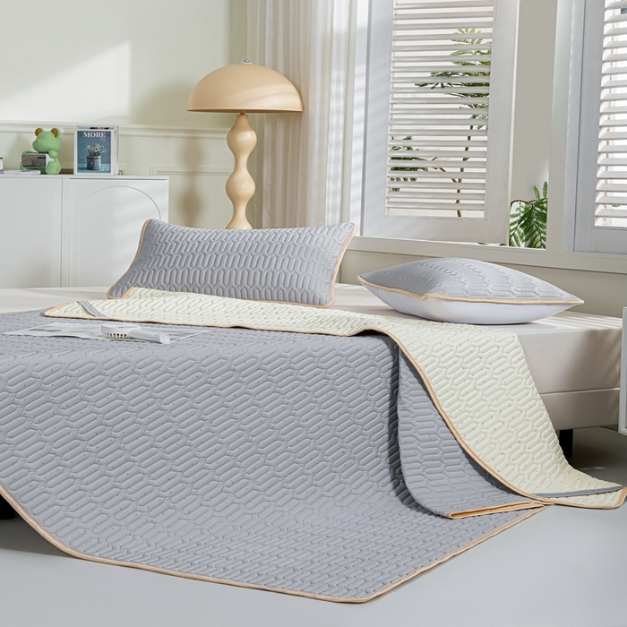 91家纺网 家纺一手货源 找家纺 羽梦家纺 2026新款冰柔丝乳胶床单款凉席灰色