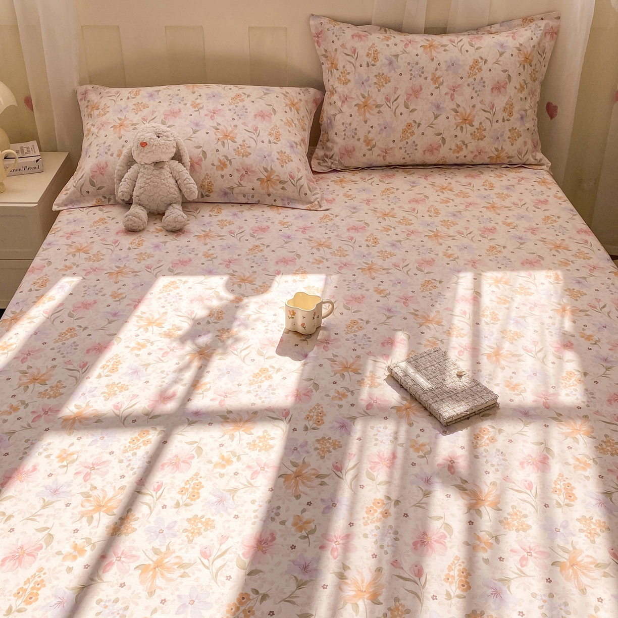 91家纺网 家纺一手货源 找家纺 女子家纺 2026新款全棉纯棉印花小印花花卉款单床笠床笠单件 苏糖粉