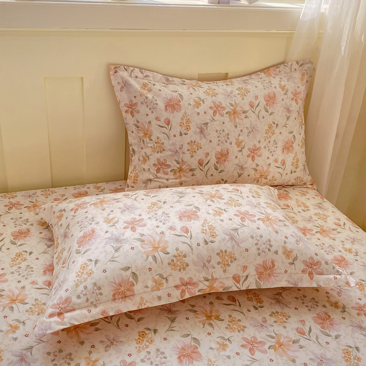 91家纺网 家纺一手货源 找家纺 女子家纺 2026新款全棉纯棉印花小印花花卉款单床笠床笠单件 苏糖咖