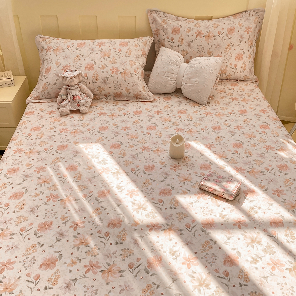 91家纺网 家纺一手货源 找家纺 女子家纺 2026新款全棉纯棉印花小印花花卉款单床笠床笠单件 苏糖咖