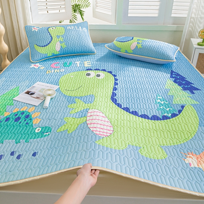 91家纺网 家纺一手货源 找家纺 羽梦家纺 2026新款冰柔丝乳胶床单款凉席酷玩龙