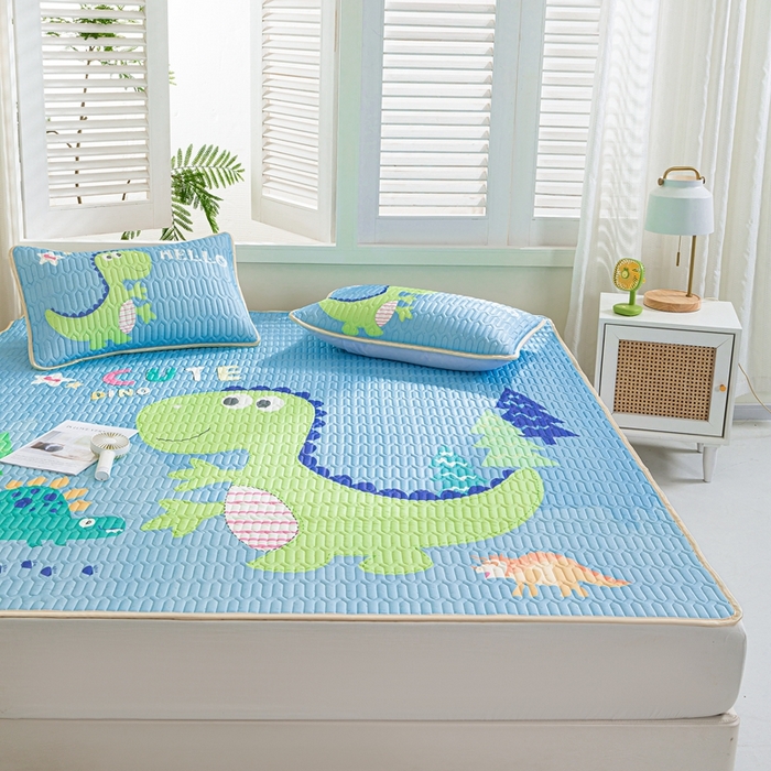 91家纺网 家纺一手货源 找家纺 羽梦家纺 2026新款冰柔丝乳胶床单款凉席酷玩龙