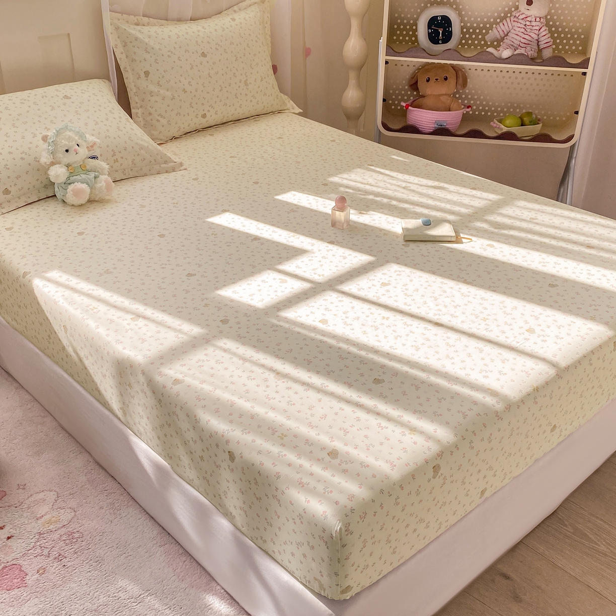 91家纺网 家纺一手货源 找家纺 女子家纺 2026新款全棉纯棉印花小印花花卉款单床笠床笠单件 微花耳耳粉