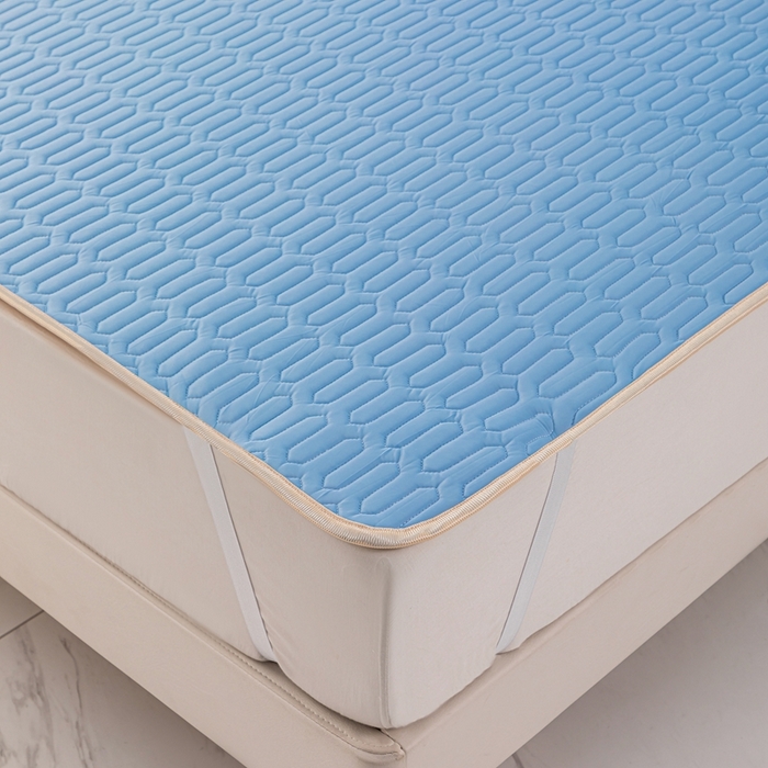 91家纺网 家纺一手货源 找家纺 羽梦家纺 2026新款冰柔丝乳胶床单款凉席蓝色