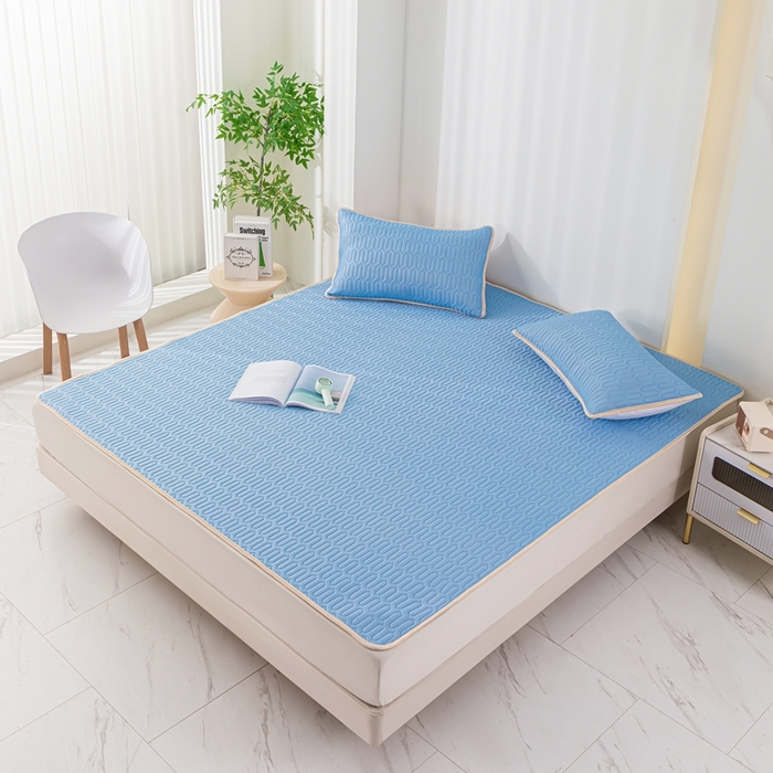 91家纺网 家纺一手货源 找家纺 羽梦家纺 2026新款冰柔丝乳胶床单款凉席蓝色