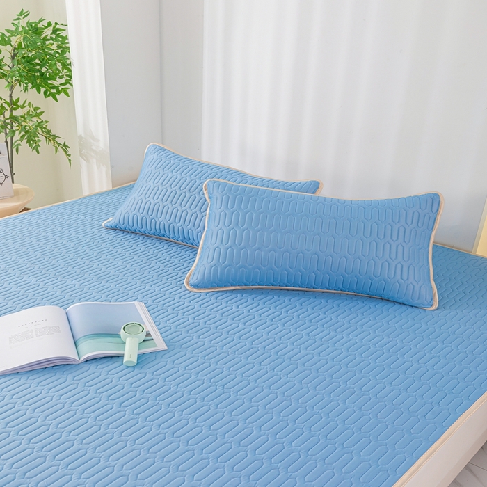 91家纺网 家纺一手货源 找家纺 羽梦家纺 2026新款冰柔丝乳胶床单款凉席蓝色