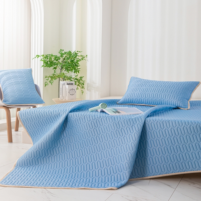 91家纺网 家纺一手货源 找家纺 羽梦家纺 2026新款冰柔丝乳胶床单款凉席蓝色