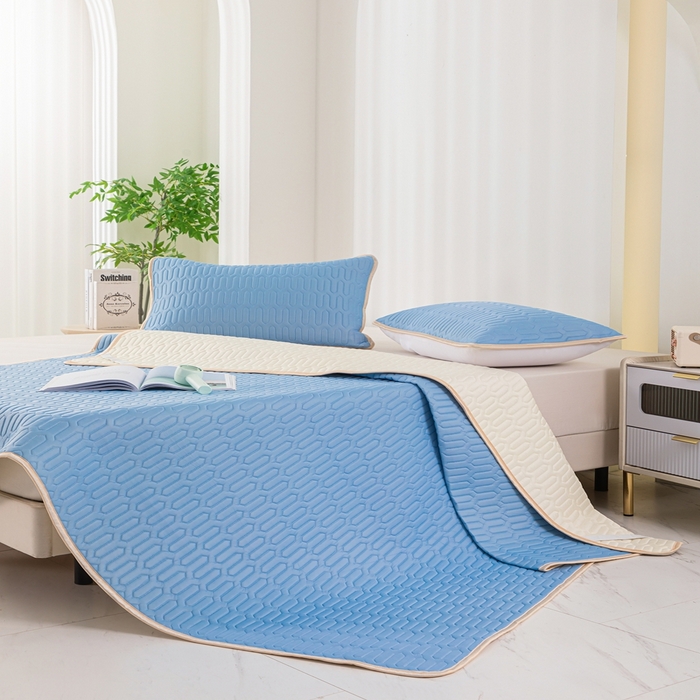 91家纺网 家纺一手货源 找家纺 羽梦家纺 2026新款冰柔丝乳胶床单款凉席蓝色