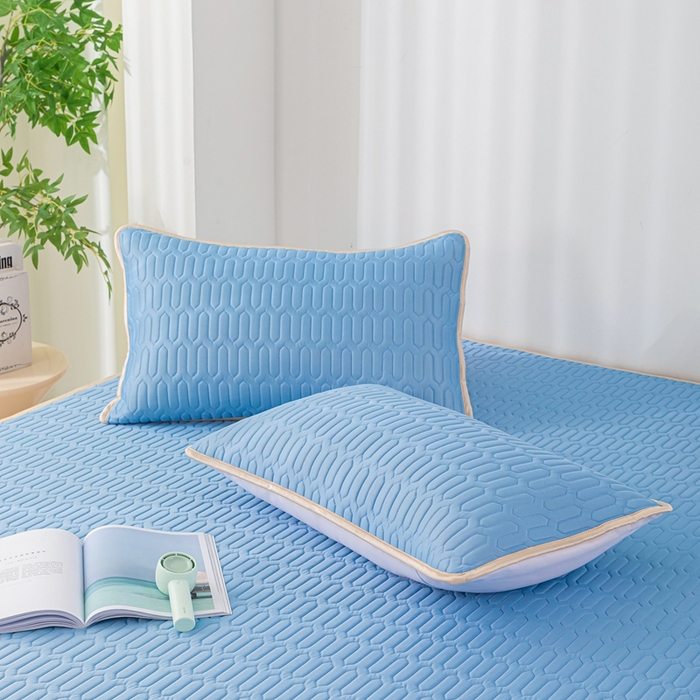 91家纺网 家纺一手货源 找家纺 羽梦家纺 2026新款冰柔丝乳胶床单款凉席蓝色