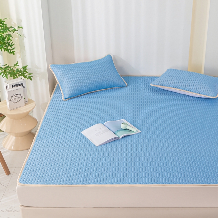 91家纺网 家纺一手货源 找家纺 羽梦家纺 2026新款冰柔丝乳胶床单款凉席蓝色