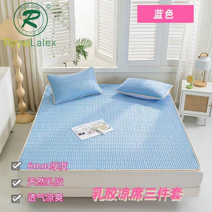 羽梦家纺 2026新款冰柔丝乳胶床单款凉席蓝色