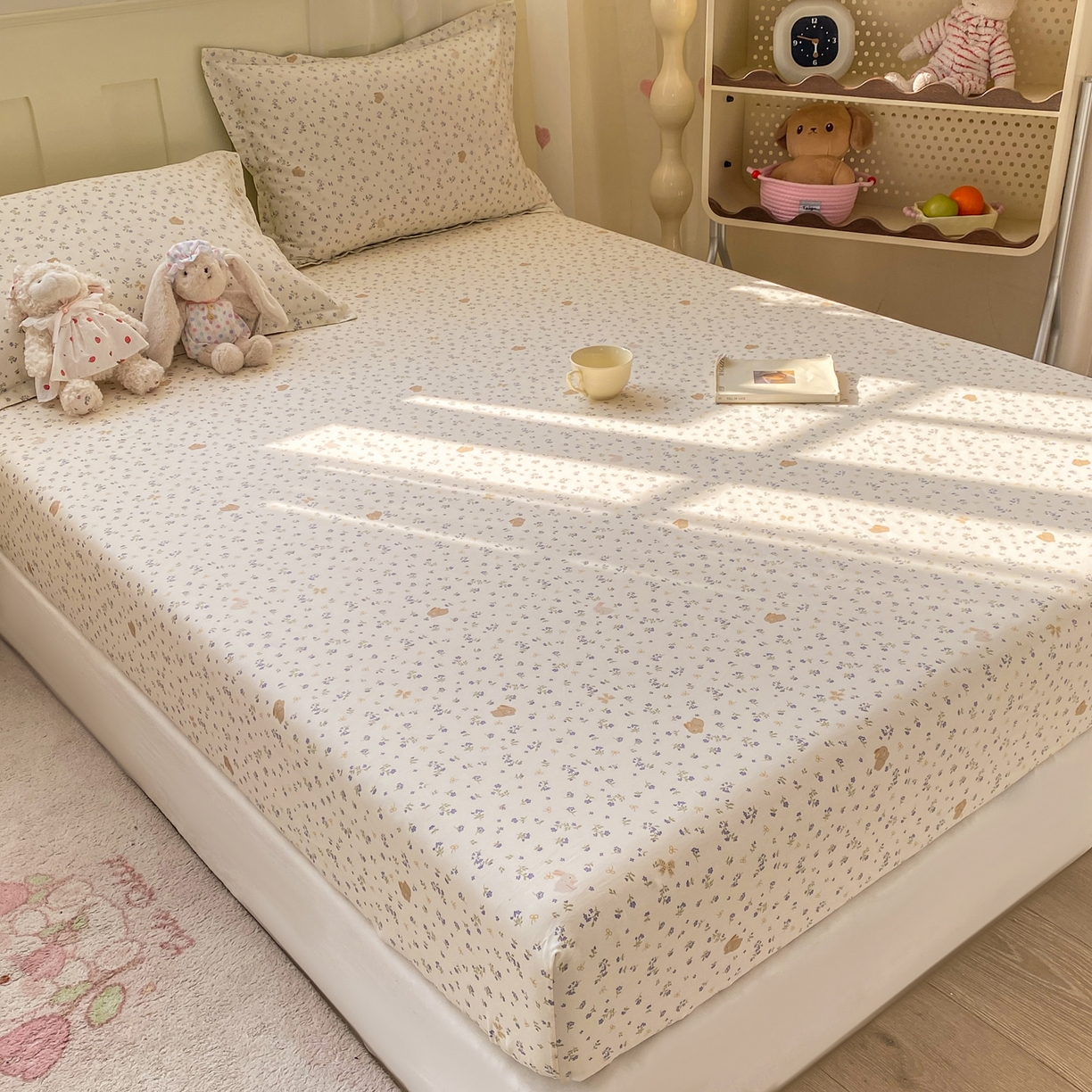 91家纺网 家纺一手货源 找家纺 女子家纺 2026新款全棉纯棉印花小印花花卉款单床笠床笠单件 微花耳耳蓝