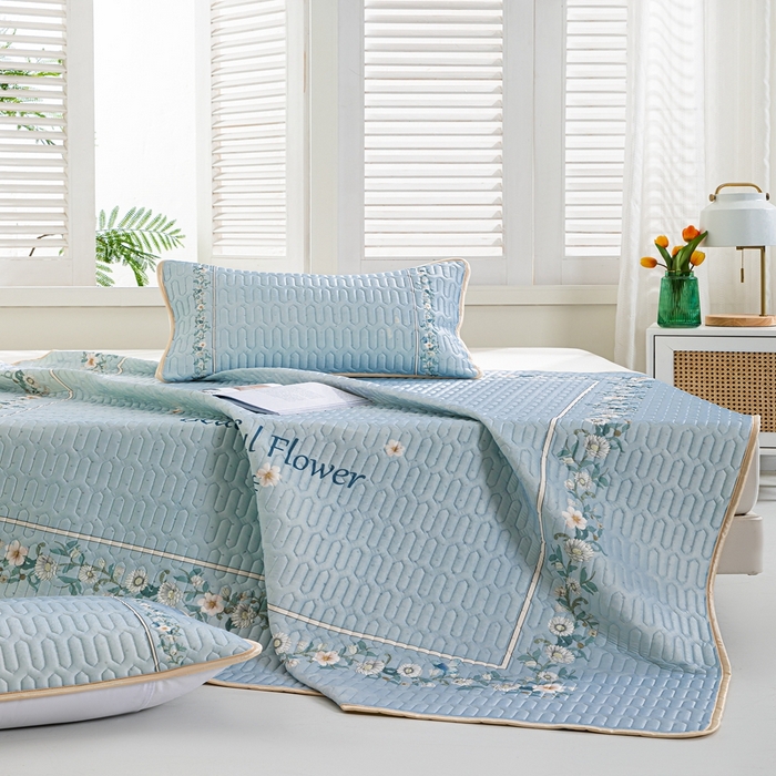 91家纺网 家纺一手货源 找家纺 羽梦家纺 2026新款冰柔丝乳胶床单款凉席浪漫花海