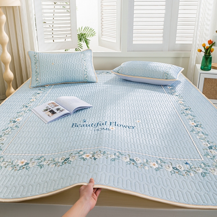 91家纺网 家纺一手货源 找家纺 羽梦家纺 2026新款冰柔丝乳胶床单款凉席浪漫花海