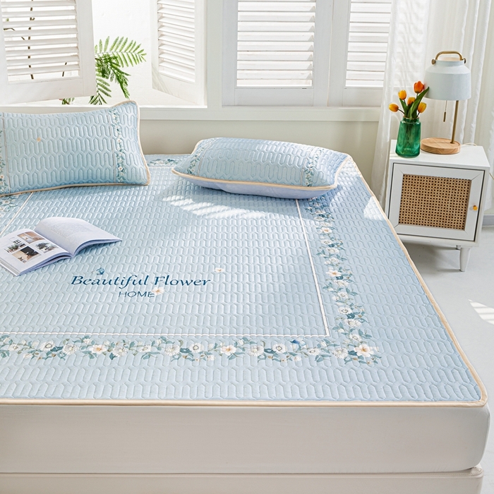 91家纺网 家纺一手货源 找家纺 羽梦家纺 2026新款冰柔丝乳胶床单款凉席浪漫花海