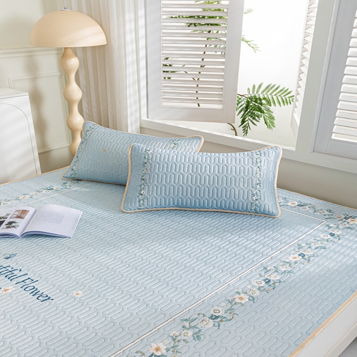 91家纺网 家纺一手货源 找家纺 羽梦家纺 2026新款冰柔丝乳胶床单款凉席浪漫花海