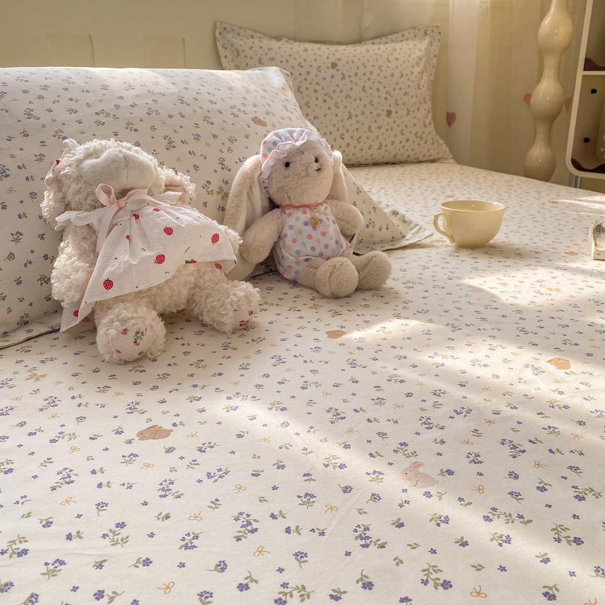 91家纺网 家纺一手货源 找家纺 女子家纺 2026新款全棉纯棉印花小印花花卉款单床笠床笠单件 微花耳耳蓝