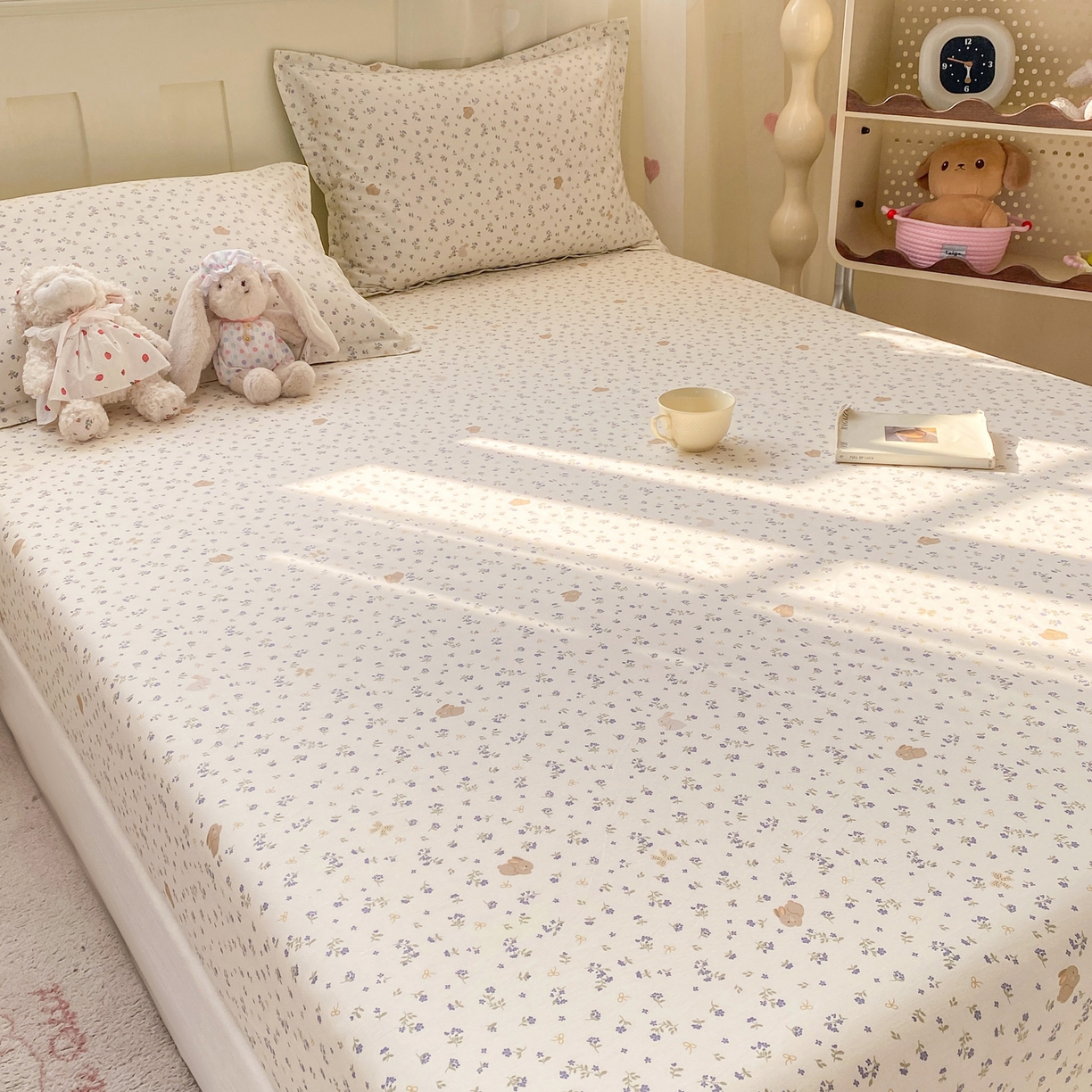 91家纺网 家纺一手货源 找家纺 女子家纺 2026新款全棉纯棉印花小印花花卉款单床笠床笠单件 微花耳耳蓝