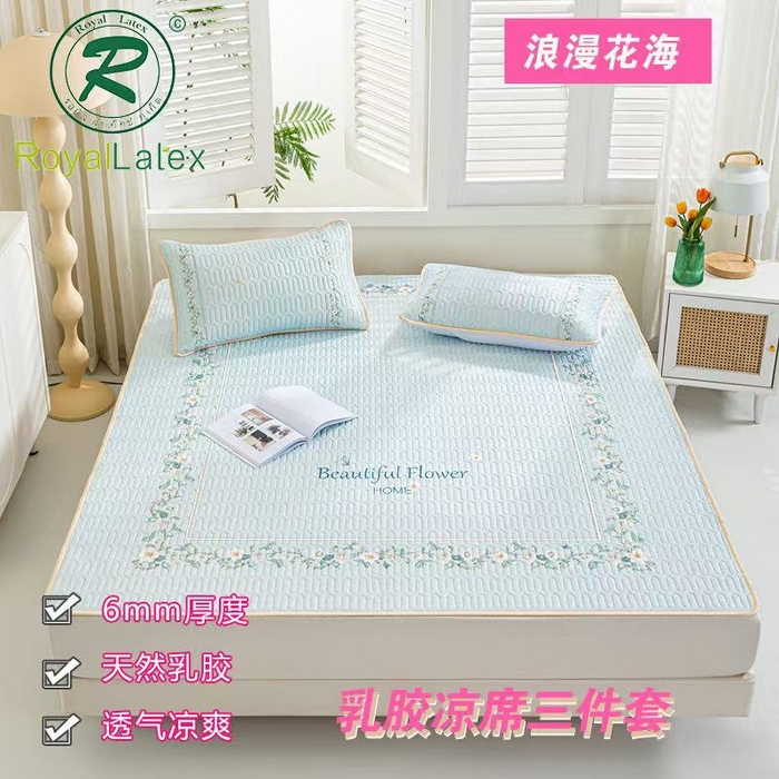 羽梦家纺 2026新款冰柔丝乳胶床单款凉席浪漫花海