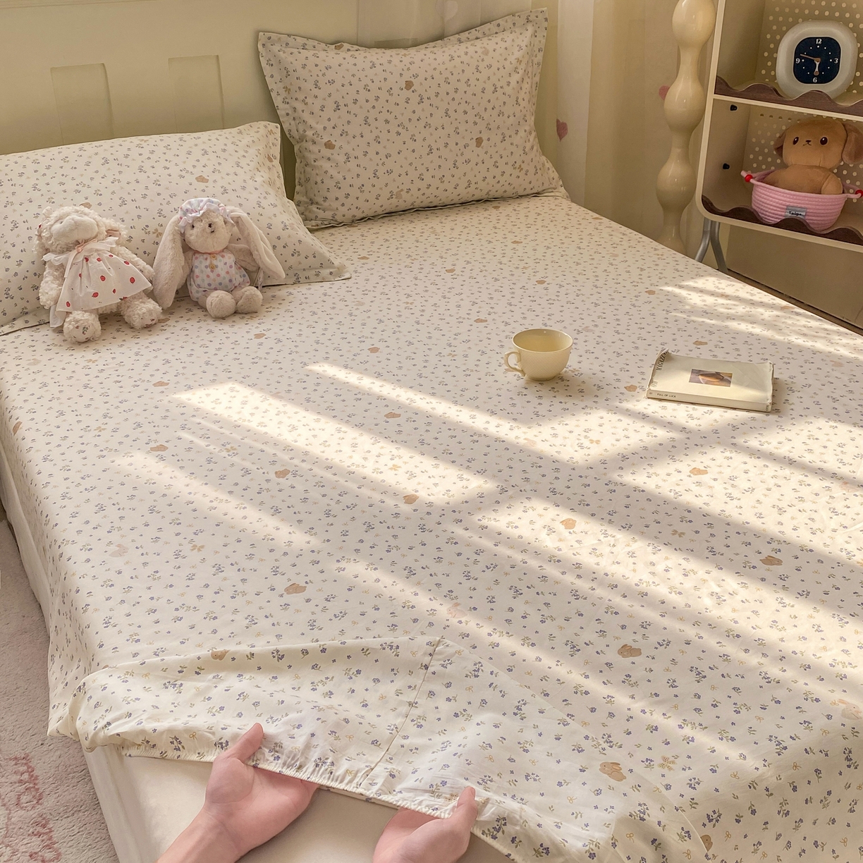 91家纺网 家纺一手货源 找家纺 女子家纺 2026新款全棉纯棉印花小印花花卉款单床笠床笠单件 微花耳耳蓝