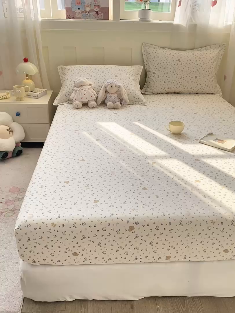 91家纺网 家纺一手货源 找家纺 女子家纺 2026新款全棉纯棉印花小印花花卉款单床笠床笠单件 微花耳耳蓝