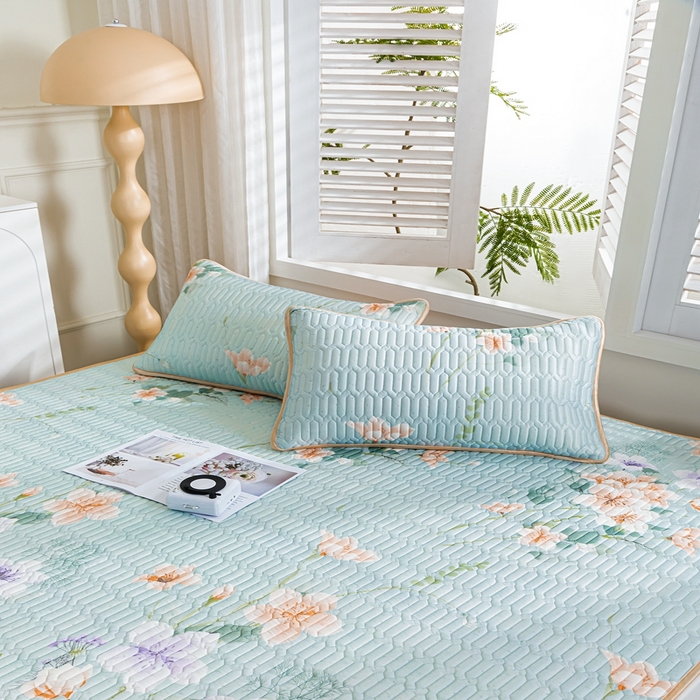 91家纺网 家纺一手货源 找家纺 羽梦家纺 2026新款冰柔丝乳胶床单款凉席曼谷花海