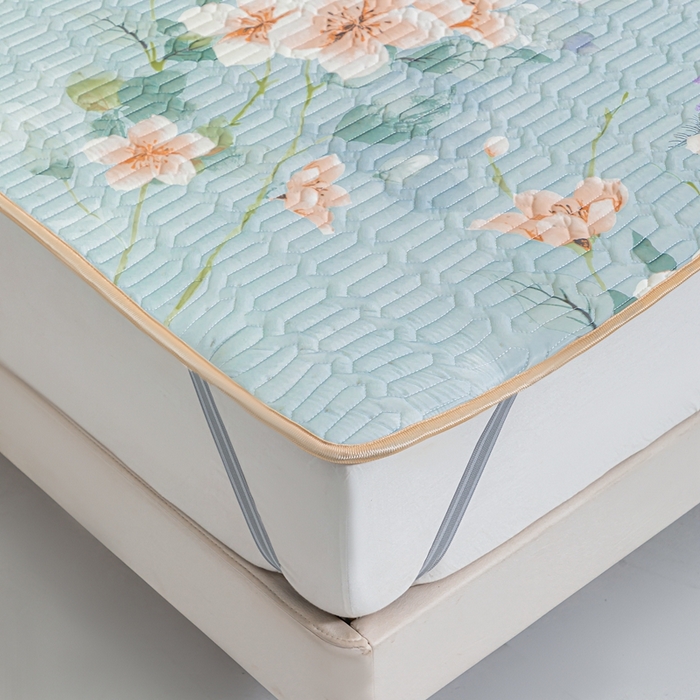 91家纺网 家纺一手货源 找家纺 羽梦家纺 2026新款冰柔丝乳胶床单款凉席曼谷花海