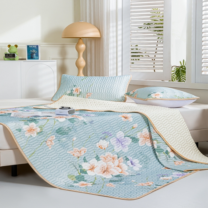 91家纺网 家纺一手货源 找家纺 羽梦家纺 2026新款冰柔丝乳胶床单款凉席曼谷花海