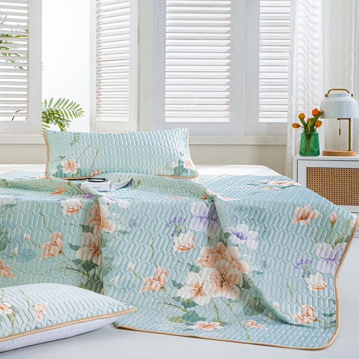 91家纺网 家纺一手货源 找家纺 羽梦家纺 2026新款冰柔丝乳胶床单款凉席曼谷花海