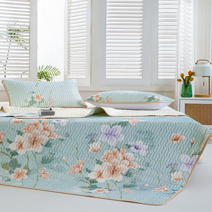 91家纺网 家纺一手货源 找家纺 羽梦家纺 2026新款冰柔丝乳胶床单款凉席曼谷花海