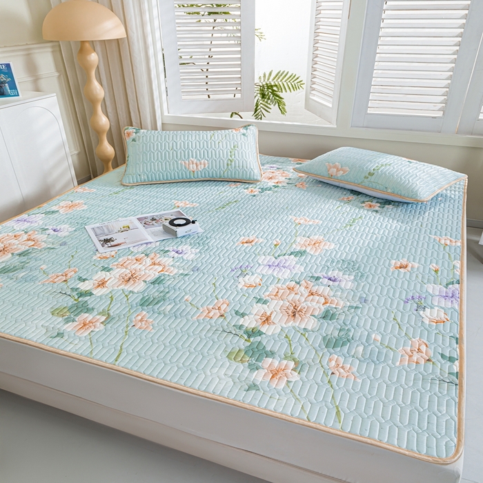 91家纺网 家纺一手货源 找家纺 羽梦家纺 2026新款冰柔丝乳胶床单款凉席曼谷花海