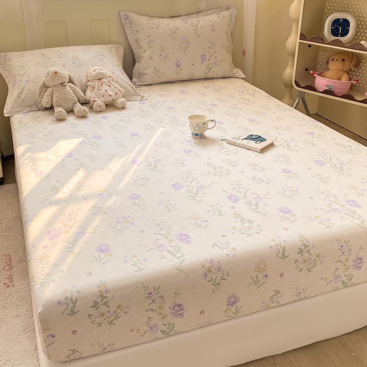 91家纺网 家纺一手货源 找家纺 女子家纺 2026新款全棉纯棉印花小印花花卉款单床笠床笠单件 芜晴花紫