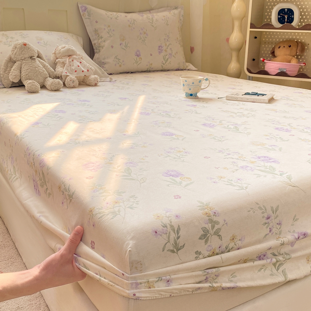 91家纺网 家纺一手货源 找家纺 女子家纺 2026新款全棉纯棉印花小印花花卉款单床笠床笠单件 芜晴花紫