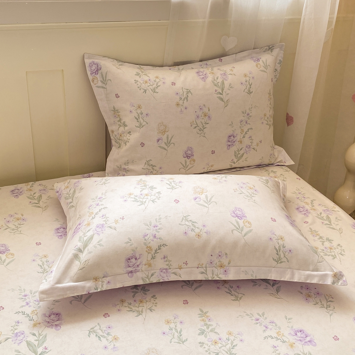 91家纺网 家纺一手货源 找家纺 女子家纺 2026新款全棉纯棉印花小印花花卉款单床笠床笠单件 芜晴花紫