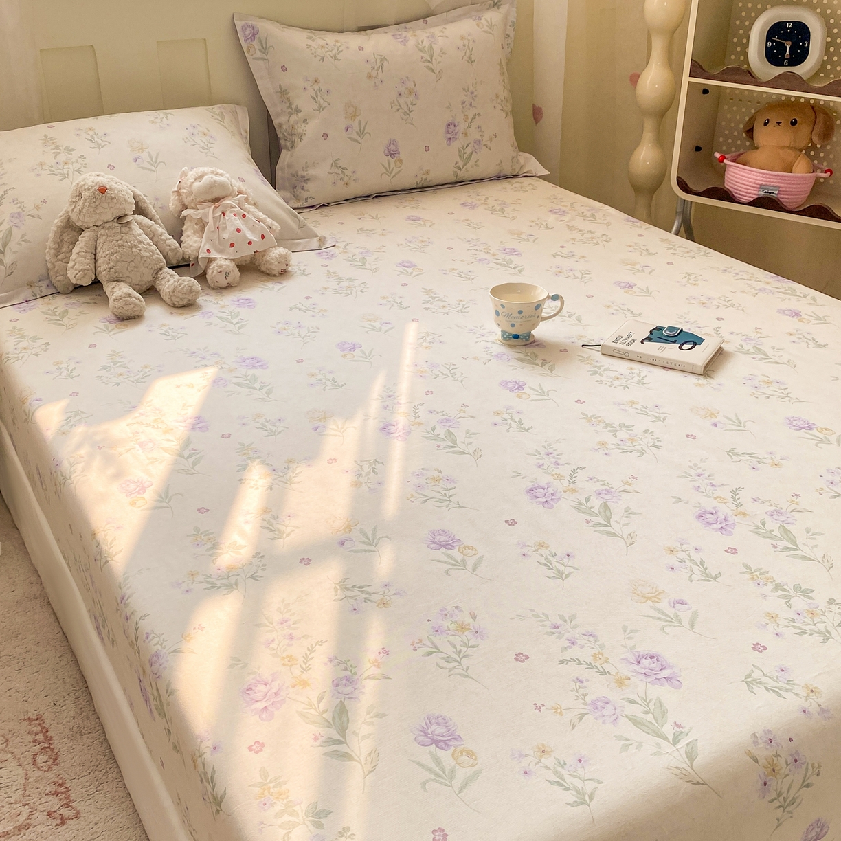 91家纺网 家纺一手货源 找家纺 女子家纺 2026新款全棉纯棉印花小印花花卉款单床笠床笠单件 芜晴花紫