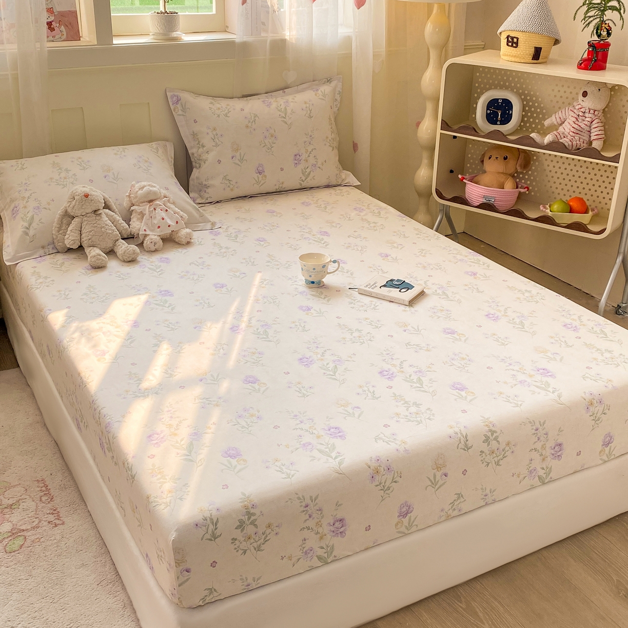 91家纺网 家纺一手货源 找家纺 女子家纺 2026新款全棉纯棉印花小印花花卉款单床笠床笠单件 芜晴花紫